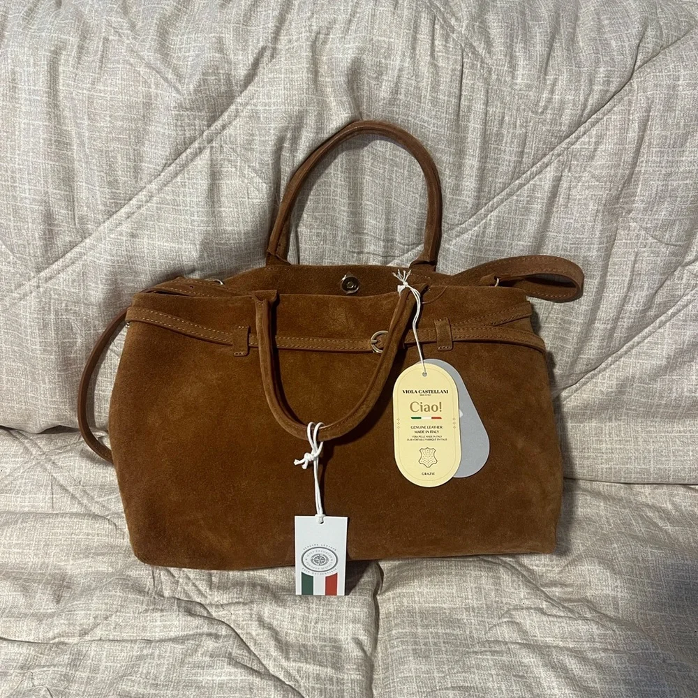 Viola Castellani Ciao! Made in Italy- Genuine Leather Brown Suede Satchel